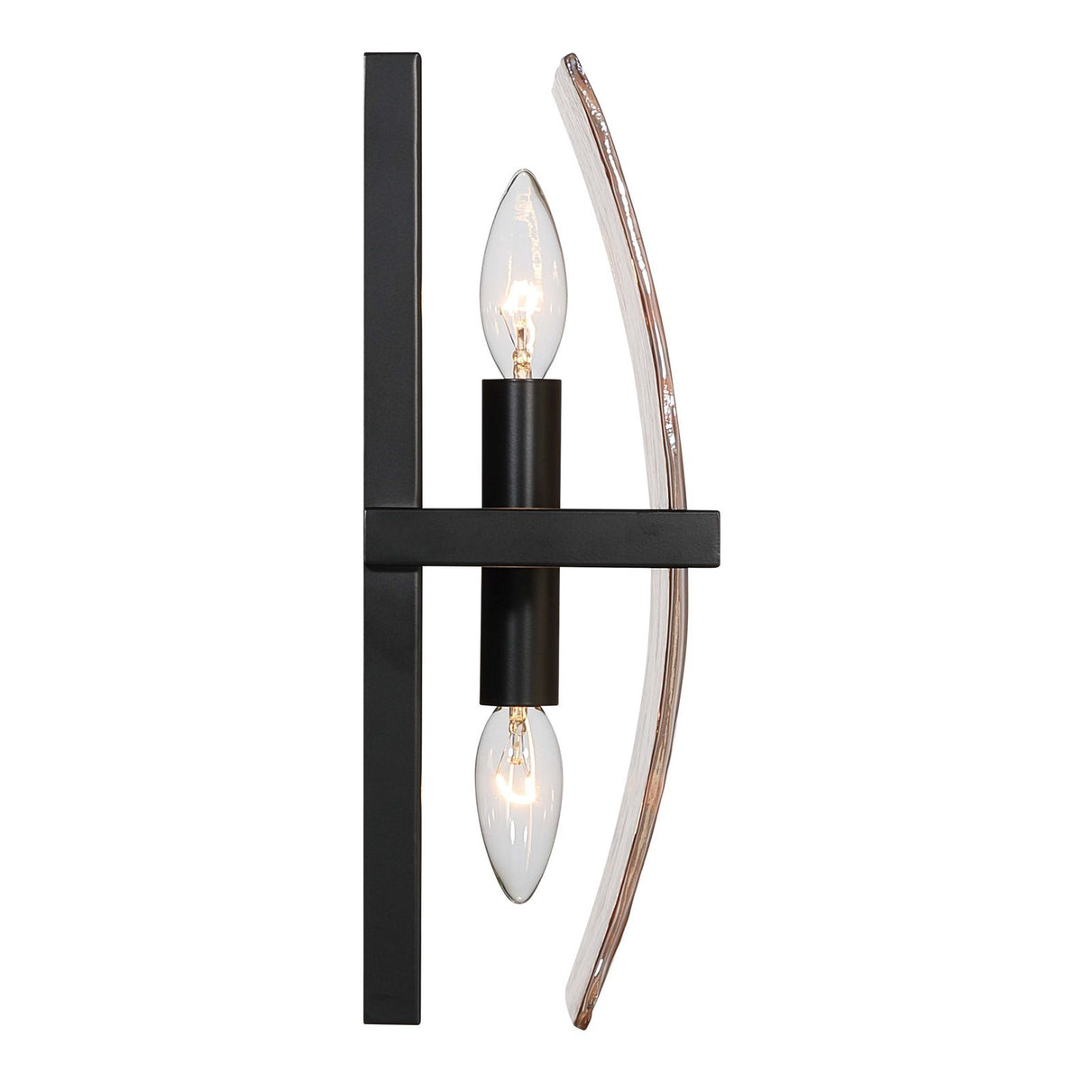 Golden Lighting Aenon 13in 2-Light Wall Sconce | Rustic Matte Black and Amber Water Glass | Bathroom & Hallway | Model 3164-WSC BLK-AWG