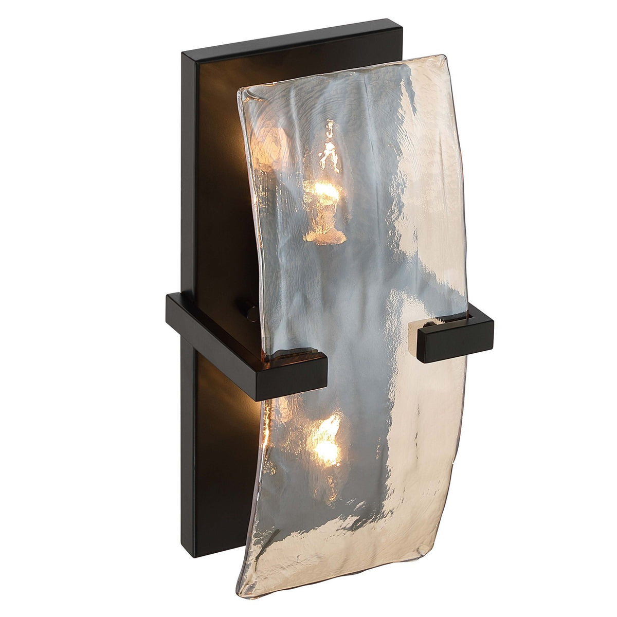 Golden Lighting Aenon 13in 2-Light Wall Sconce | Rustic Matte Black and Amber Water Glass | Bathroom & Hallway | Model 3164-WSC BLK-AWG