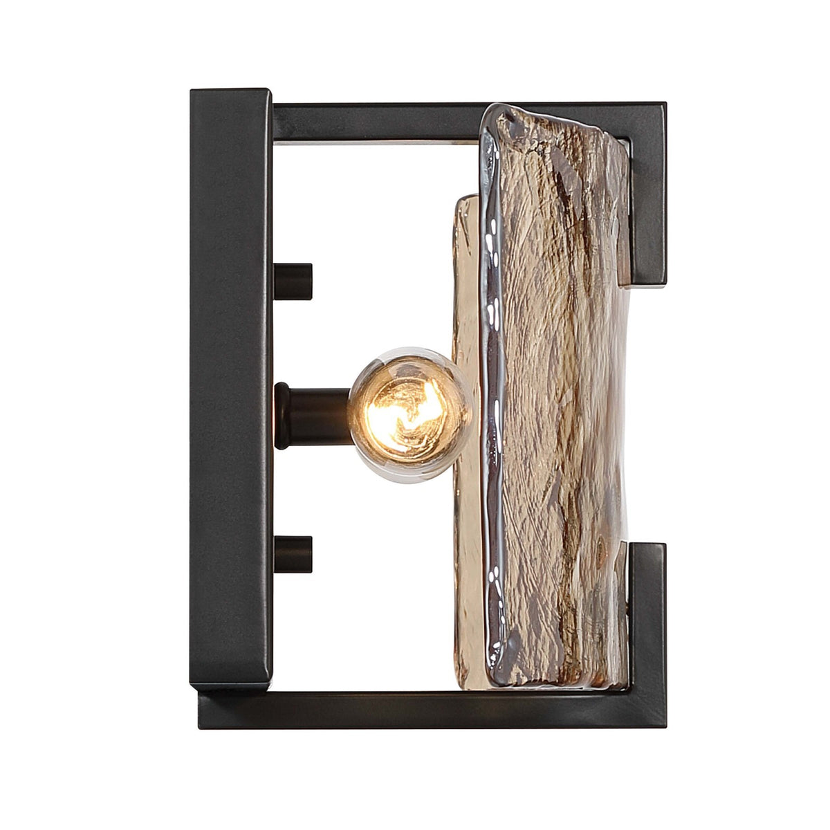 Golden Lighting Aenon 13in 2-Light Wall Sconce | Rustic Matte Black and Amber Water Glass | Bathroom & Hallway | Model 3164-WSC BLK-AWG