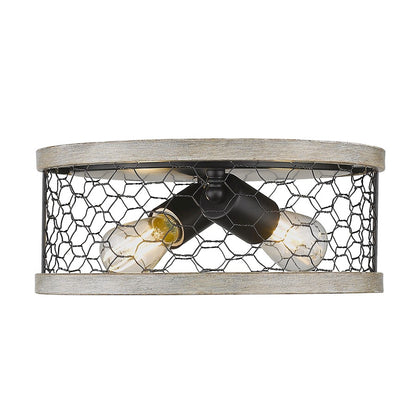 Golden Lighting Bailey Flush, Black/Chicken Wire