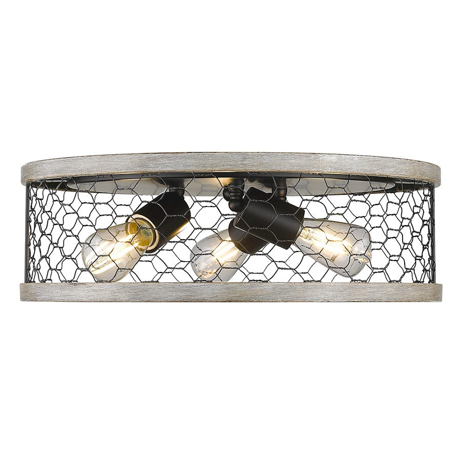 Golden Lighting Bailey Flush, Black/Chicken Wire