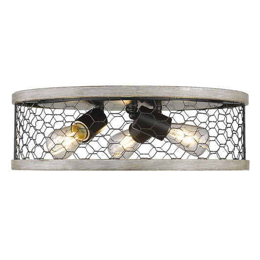 Golden Lighting Bailey Flush, Black/Chicken Wire