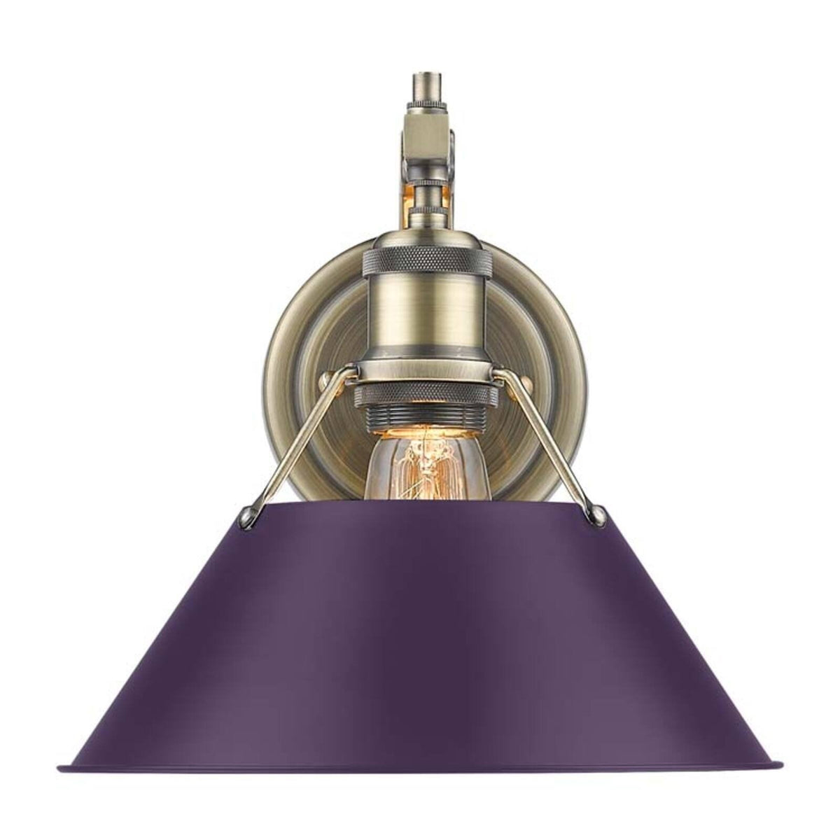 Golden Lighting Orwell 10in 1-Light Wall Sconce | Industrial Aged Brass and Exotic Purple Steel | Bathroom & Hallway | Model 3306-1W AB-EP