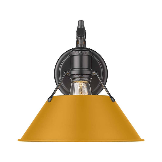Golden Lighting Orwell 10in 1-Light Wall Sconce | Industrial Matte Black and Auric Yellow Steel | Hallway & Stairway | Model 3306-1W BLK-AY