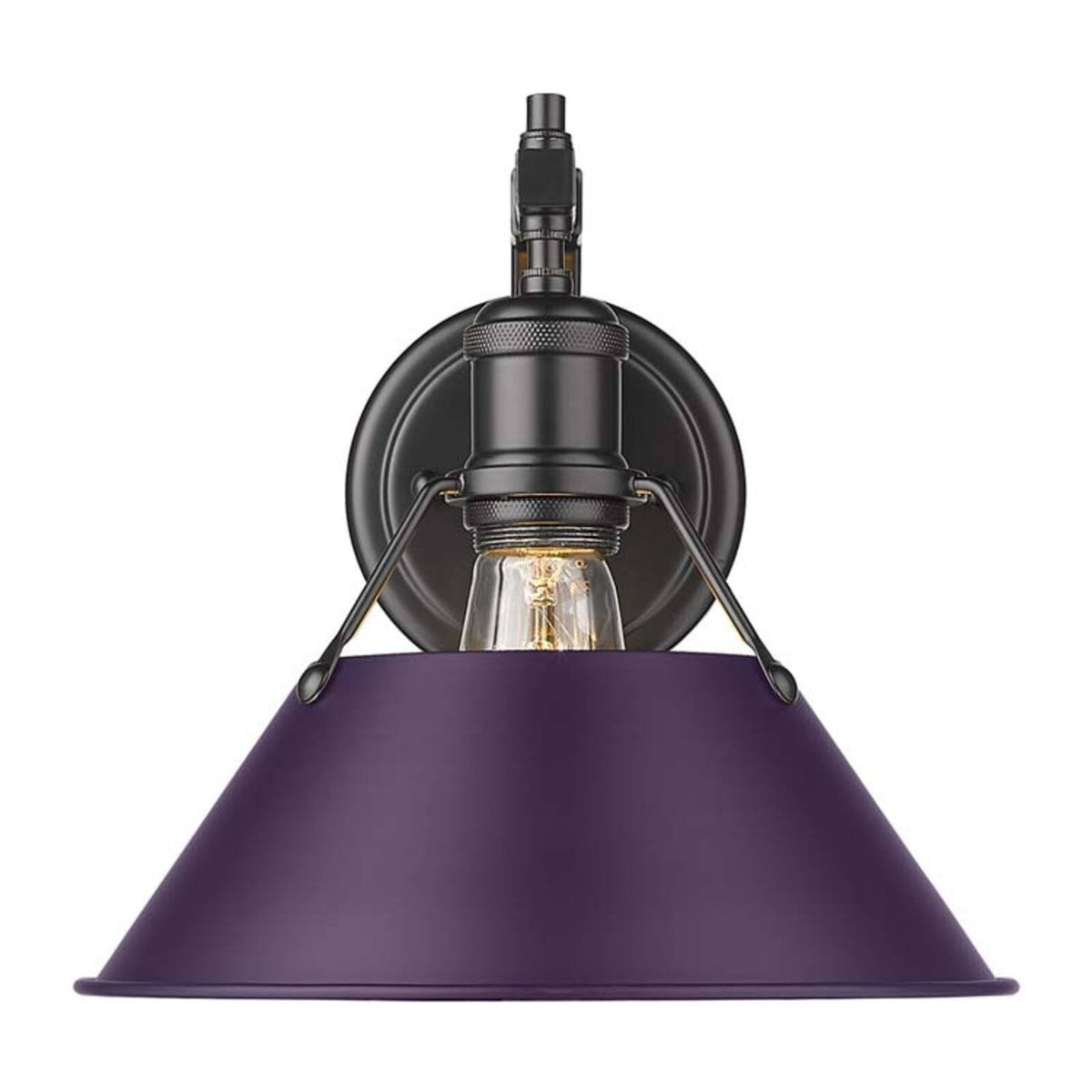 Golden Lighting Orwell 10in 1-Light Wall Sconce | Industrial Matte Black and Exotic Purple Steel | Bedroom & Hallway Accent | Model 3306-1W BLK-EP