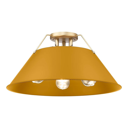 Golden Lighting Orwell 19in 3-Light Flush Mount | Industrial Brushed Champagne Brass and Auric Yellow Steel | Hallway | Model 3306-3FM BCB-AY