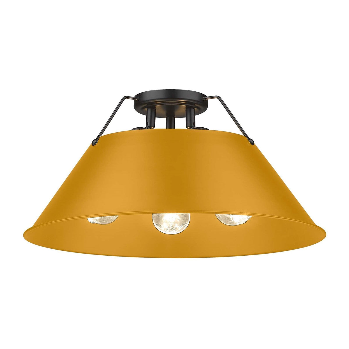 Golden Lighting Orwell 18in 3-Light Flush Mount | Industrial Matte Black and Auric Yellow Steel | Hallway & Bathroom | Model 3306-3FM BLK-AY