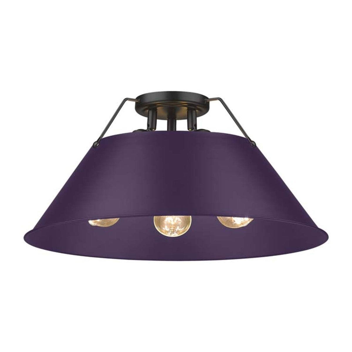 Golden Lighting Orwell 19in 3-Light Flush Mount | Industrial Matte Black and Exotic Purple Steel | Hallway & Bathroom | Model 3306-3FM BLK-EP