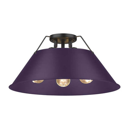 Golden Lighting Orwell 19in 3-Light Flush Mount | Industrial Matte Black and Exotic Purple Steel | Hallway & Bathroom | Model 3306-3FM BLK-EP