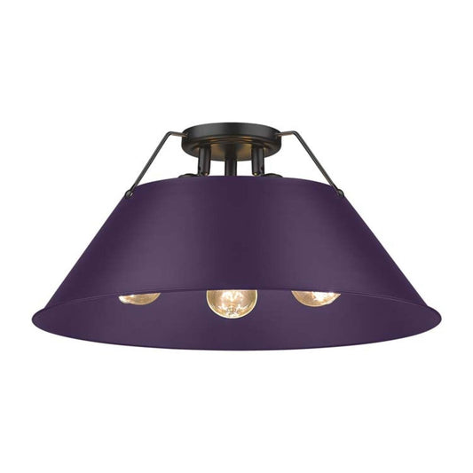 Golden Lighting Orwell 19in 3-Light Flush Mount | Industrial Matte Black and Exotic Purple Steel | Hallway & Bathroom | Model 3306-3FM BLK-EP