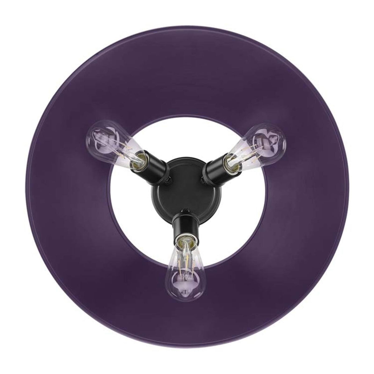 Golden Lighting Orwell 19in 3-Light Flush Mount | Industrial Matte Black and Exotic Purple Steel | Hallway & Bathroom | Model 3306-3FM BLK-EP