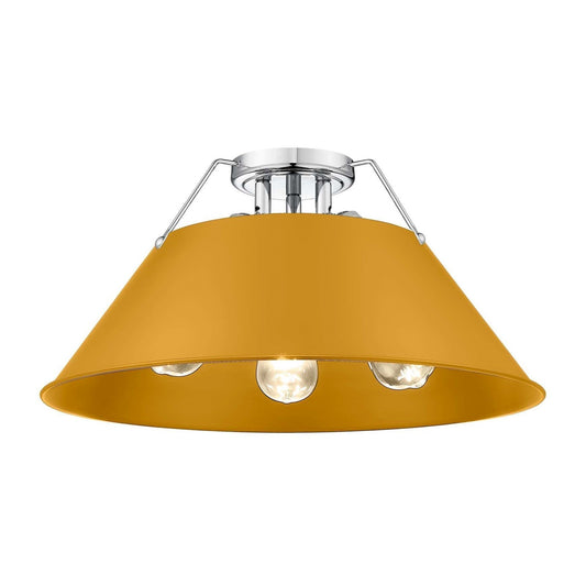Golden Lighting Orwell 18.75in 3-Light Flush Mount | Industrial Chrome and Auric Yellow Steel | Hallway & Bathroom | Model 3306-3FM CH-AY