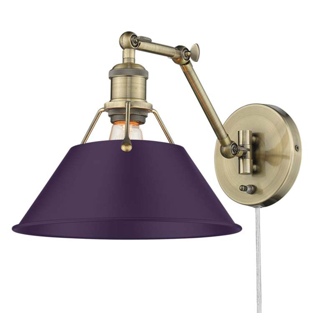 Golden Lighting Orwell 1-Light Swing Arm Wall Lamp | Industrial Aged Brass and Exotic Purple Steel | Bedroom & Home Office | Model 3306-A1W AB-EP