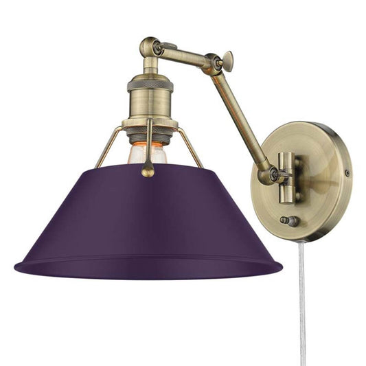 Golden Lighting Orwell 1-Light Swing Arm Wall Lamp | Industrial Aged Brass and Exotic Purple Steel | Bedroom & Home Office | Model 3306-A1W AB-EP