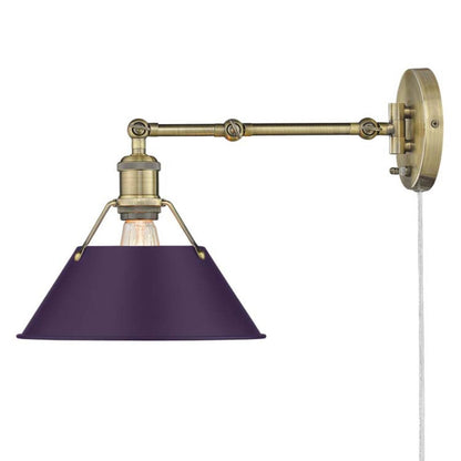 Golden Lighting Orwell 1-Light Swing Arm Wall Lamp | Industrial Aged Brass and Exotic Purple Steel | Bedroom & Home Office | Model 3306-A1W AB-EP
