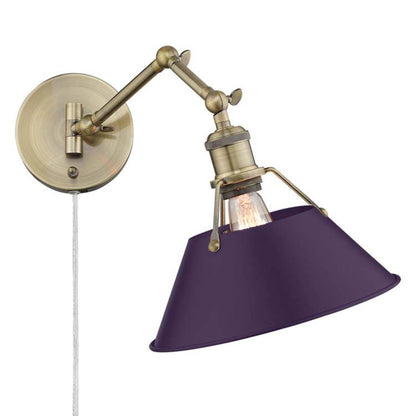 Golden Lighting Orwell 1-Light Swing Arm Wall Lamp | Industrial Aged Brass and Exotic Purple Steel | Bedroom & Home Office | Model 3306-A1W AB-EP