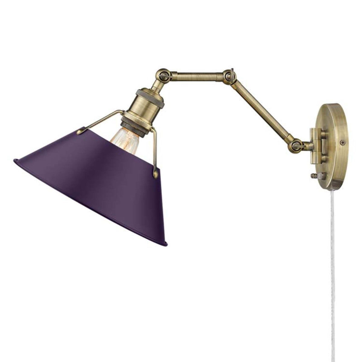 Golden Lighting Orwell 1-Light Swing Arm Wall Lamp | Industrial Aged Brass and Exotic Purple Steel | Bedroom & Home Office | Model 3306-A1W AB-EP