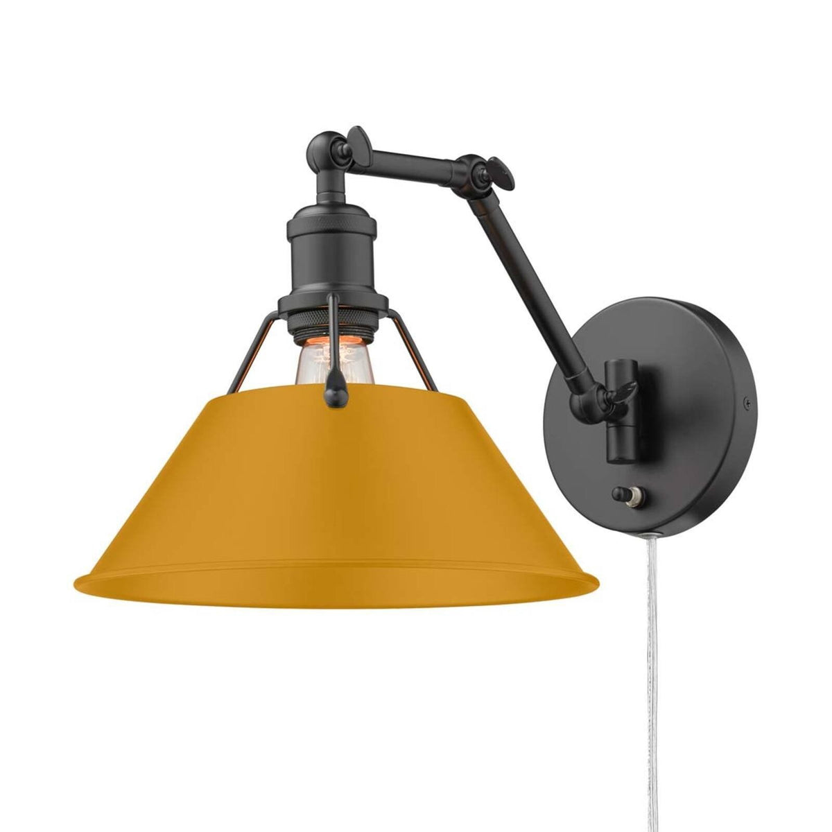 Golden Lighting Orwell 1-Light Swing Arm Wall Lamp | Industrial Matte Black and Auric Yellow Steel | Bedroom & Home Office | Model 3306-A1W BLK-AY