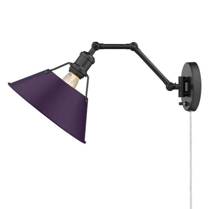 Golden Lighting Orwell 10in 1-Light Swing Arm Wall Lamp | Industrial Matte Black and Exotic Purple Steel | Bedroom & Home | Model 3306-A1W BLK-EP