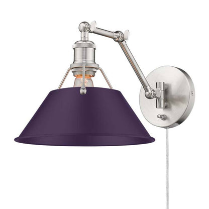 Golden Lighting Orwell 10in 1-Light Swing Arm Wall Lamp | Industrial Pewter and Exotic Purple Steel | Bedroom & Home Office | Model 3306-A1W PW-EP