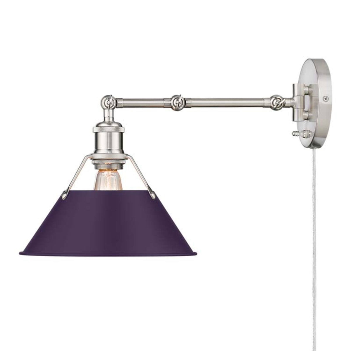 Golden Lighting Orwell 10in 1-Light Swing Arm Wall Lamp | Industrial Pewter and Exotic Purple Steel | Bedroom & Home Office | Model 3306-A1W PW-EP