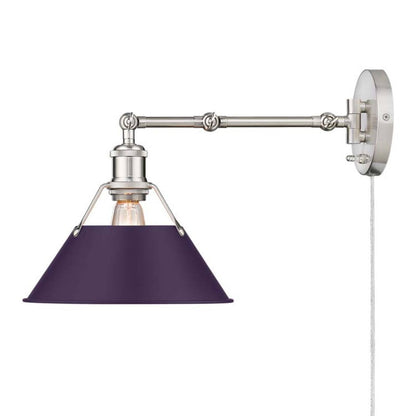 Golden Lighting Orwell 10in 1-Light Swing Arm Wall Lamp | Industrial Pewter and Exotic Purple Steel | Bedroom & Home Office | Model 3306-A1W PW-EP