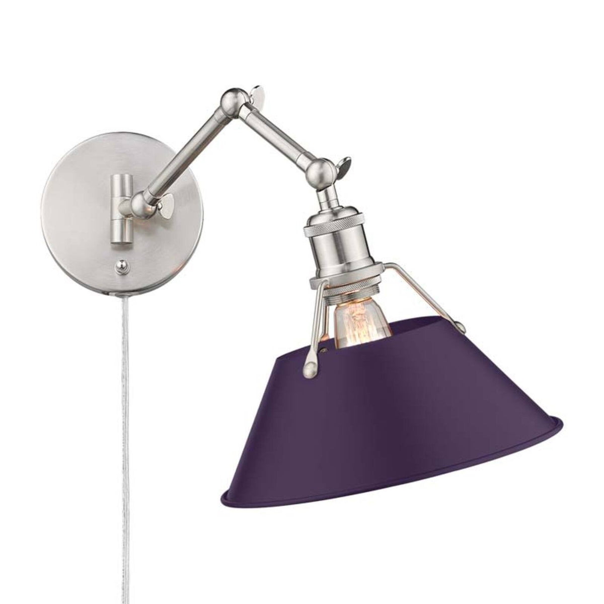 Golden Lighting Orwell 10in 1-Light Swing Arm Wall Lamp | Industrial Pewter and Exotic Purple Steel | Bedroom & Home Office | Model 3306-A1W PW-EP