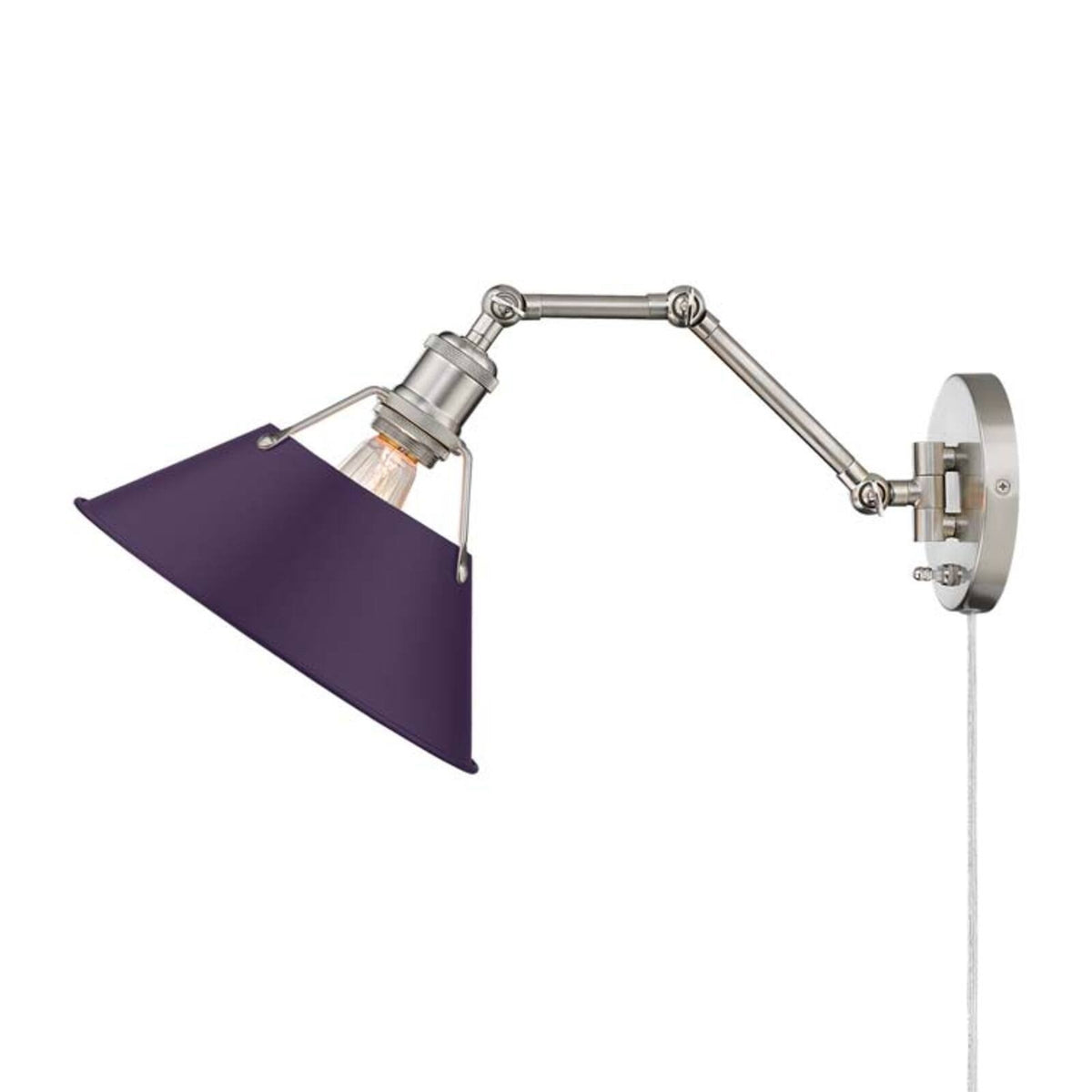 Golden Lighting Orwell 10in 1-Light Swing Arm Wall Lamp | Industrial Pewter and Exotic Purple Steel | Bedroom & Home Office | Model 3306-A1W PW-EP