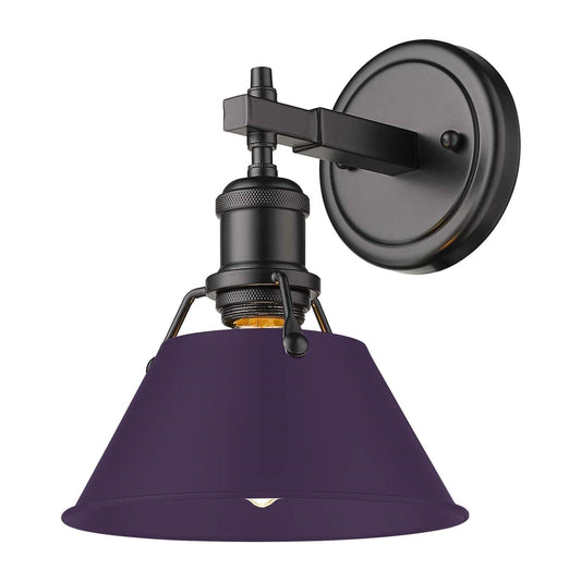 Golden Lighting Orwell 1-Light Wall Sconce | Industrial Matte Black and Exotic Purple Steel | Bathroom & Vanity | Model 3306-BA1 BLK-EP