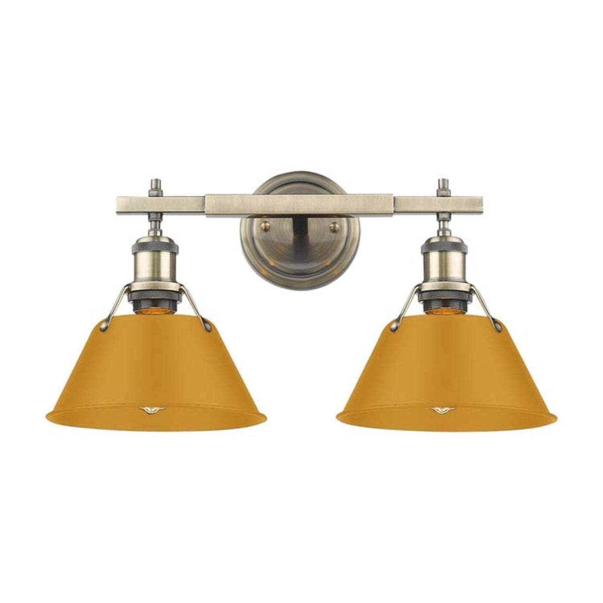 Golden Lighting Orwell 18in 2-Light Vanity Light | Industrial Aged Brass and Auric Yellow Steel | Bathroom Vanity | Model 3306-BA2 AB-AY
