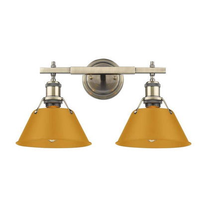 Golden Lighting Orwell 18in 2-Light Vanity Light | Industrial Aged Brass and Auric Yellow Steel | Bathroom Vanity | Model 3306-BA2 AB-AY