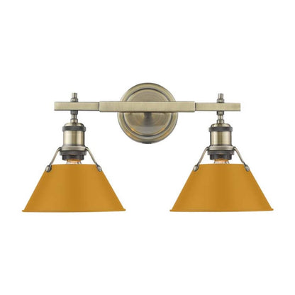 Golden Lighting Orwell 18in 2-Light Vanity Light | Industrial Aged Brass and Auric Yellow Steel | Bathroom Vanity | Model 3306-BA2 AB-AY