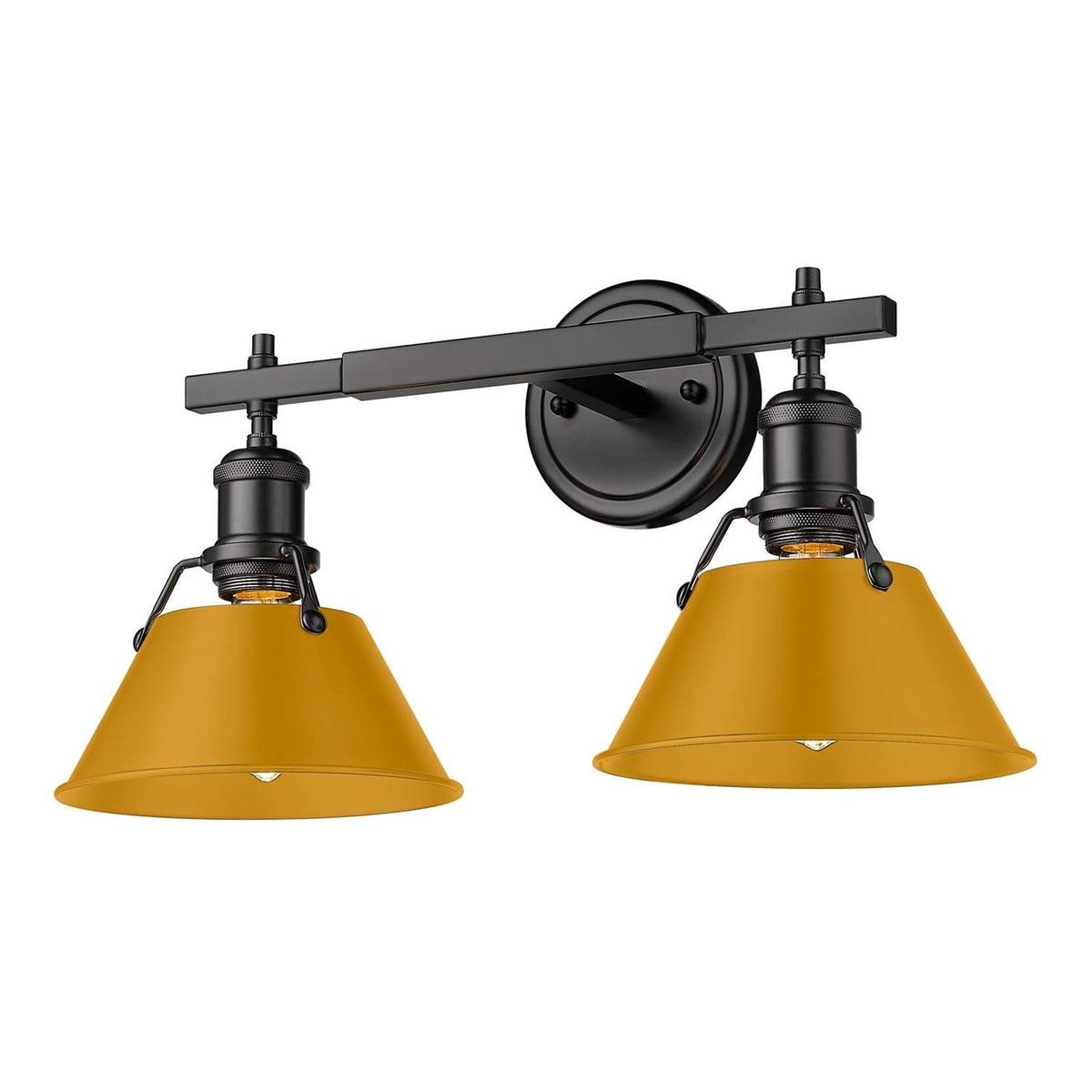Golden Lighting Orwell 18in 2-Light Vanity Light | Industrial Matte Black and Auric Yellow Steel | Bathroom Vanity | Model 3306-BA2 BLK-AY