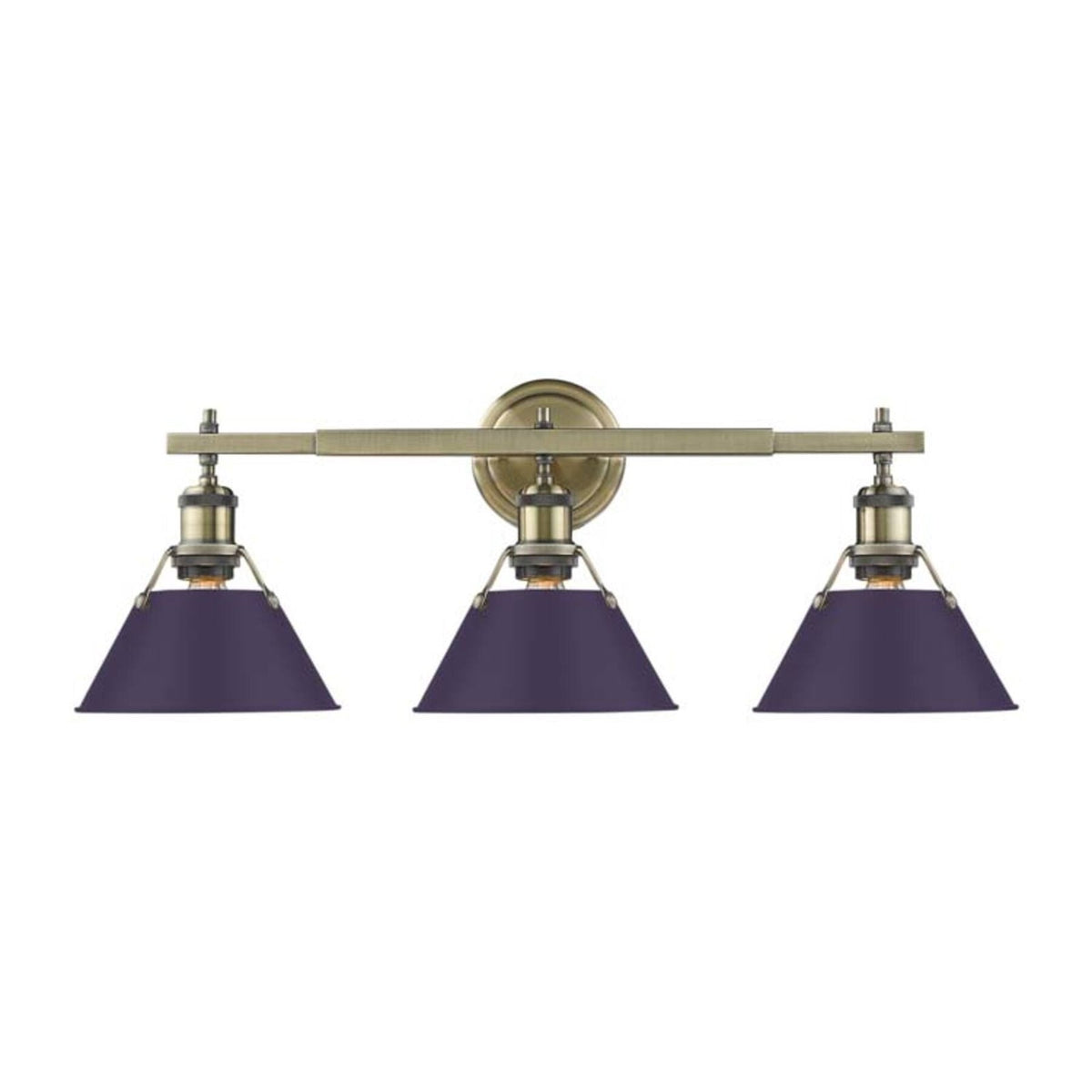 Golden Lighting Orwell 27in 3-Light Vanity Light | Industrial Aged Brass and Exotic Purple Steel | Bathroom Vanity & Powder | Model 3306-BA3 AB-EP