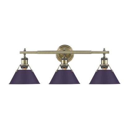 Golden Lighting Orwell 27in 3-Light Vanity Light | Industrial Aged Brass and Exotic Purple Steel | Bathroom Vanity & Powder | Model 3306-BA3 AB-EP