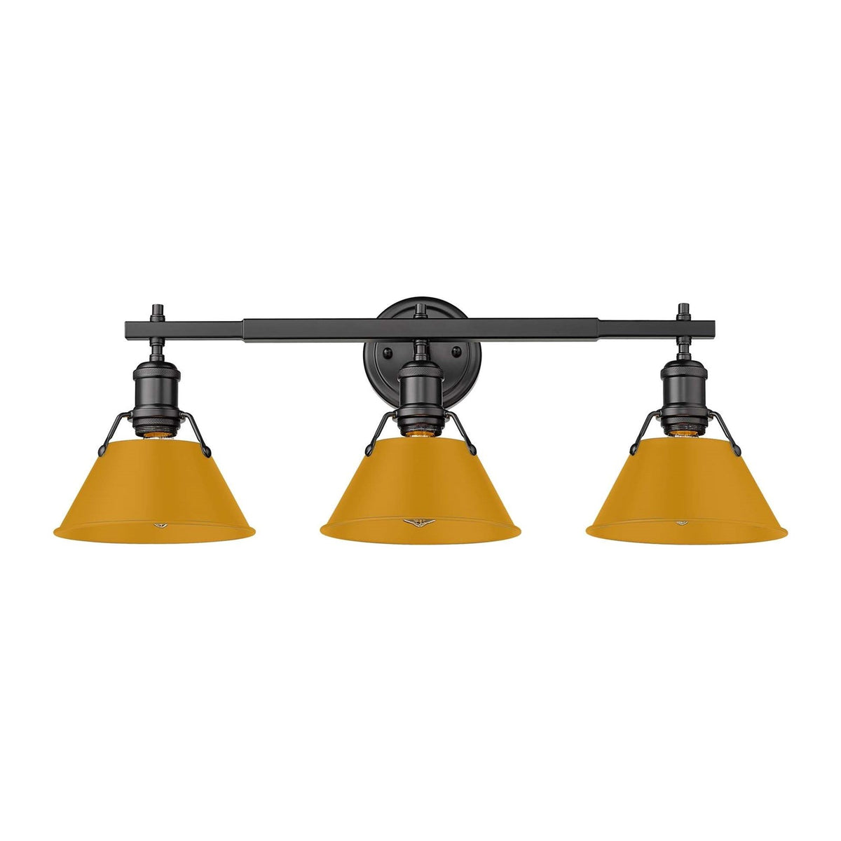 Golden Lighting Orwell 27in 3-Light Vanity Light | Industrial Matte Black and Auric Yellow Steel | Bathroom Vanity | Model 3306-BA3 BLK-AY