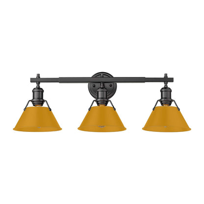 Golden Lighting Orwell 27in 3-Light Vanity Light | Industrial Matte Black and Auric Yellow Steel | Bathroom Vanity | Model 3306-BA3 BLK-AY