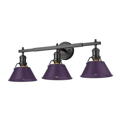 Golden Lighting Orwell 27in 3-Light Vanity Light | Industrial Matte Black and Exotic Purple Steel | Bathroom Vanity | Model 3306-BA3 BLK-EP
