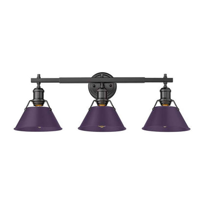 Golden Lighting Orwell 27in 3-Light Vanity Light | Industrial Matte Black and Exotic Purple Steel | Bathroom Vanity | Model 3306-BA3 BLK-EP