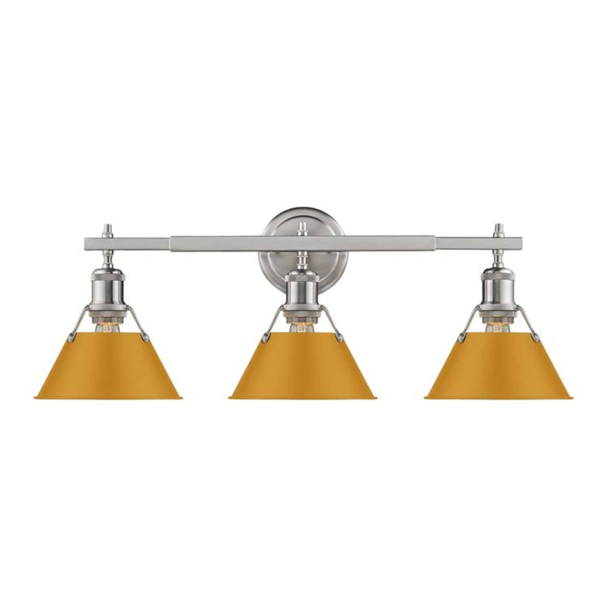 Golden Lighting Orwell 3-Light Vanity Light | Industrial Pewter and Auric Yellow Steel | Bathroom | 27.25 x 8.5 x 9.88 in | Model 3306-BA3 PW-AY