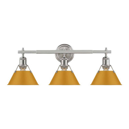 Golden Lighting Orwell 3-Light Vanity Light | Industrial Pewter and Auric Yellow Steel | Bathroom | 27.25 x 8.5 x 9.88 in | Model 3306-BA3 PW-AY