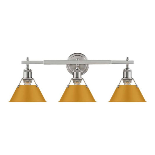 Golden Lighting Orwell 3-Light Vanity Light | Industrial Pewter and Auric Yellow Steel | Bathroom | 27.25 x 8.5 x 9.88 in | Model 3306-BA3 PW-AY