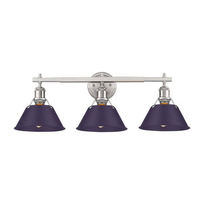 Golden Lighting Orwell 27in 3-Light Vanity Light | Industrial Pewter and Exotic Purple Steel | Bathroom Vanity | Model 3306-BA3 PW-EP