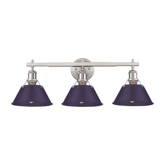 Golden Lighting Orwell 27in 3-Light Vanity Light | Industrial Pewter and Exotic Purple Steel | Bathroom Vanity | Model 3306-BA3 PW-EP