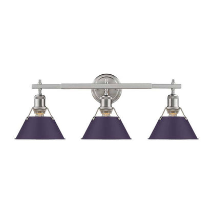 Golden Lighting Orwell 27in 3-Light Vanity Light | Industrial Pewter and Exotic Purple Steel | Bathroom Vanity | Model 3306-BA3 PW-EP