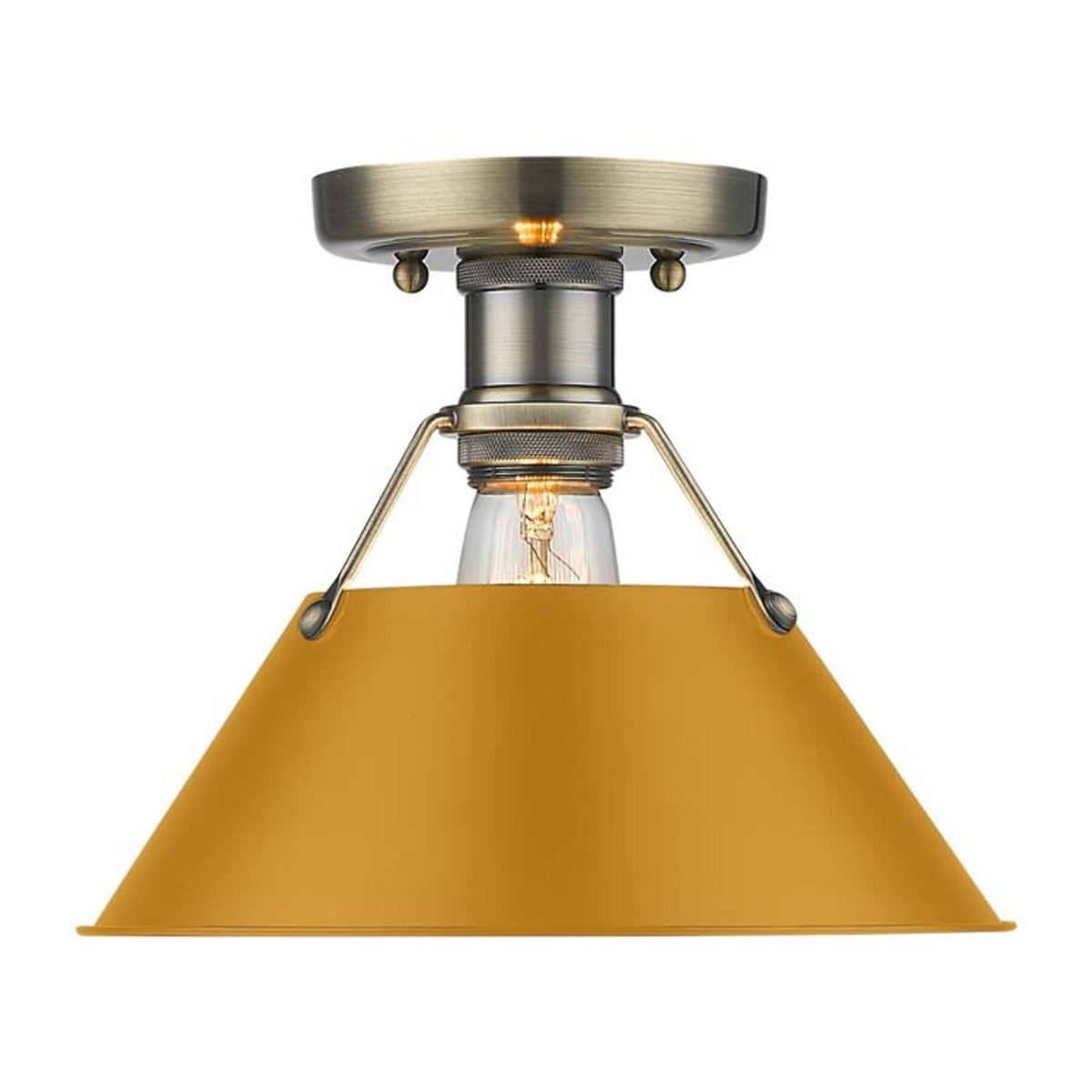 Golden Lighting Orwell 10in 1-Light Flush Mount | Industrial Aged Brass and Auric Yellow Steel | Hallway & Bathroom | Model 3306-FM AB-AY