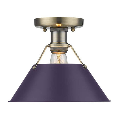 Golden Lighting Orwell 10in 1-Light Flush Mount | Industrial Aged Brass and Exotic Purple Steel | Hallway & Bathroom | Model 3306-FM AB-EP