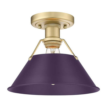 Golden Lighting Orwell 10in 1-Light Flush Mount | Industrial Brushed Champagne Brass and Exotic Purple Steel | Hallway | Model 3306-FM BCB-EP
