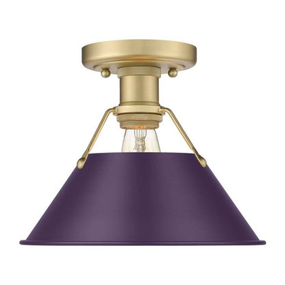 Golden Lighting Orwell 10in 1-Light Flush Mount | Industrial Brushed Champagne Brass and Exotic Purple Steel | Hallway | Model 3306-FM BCB-EP