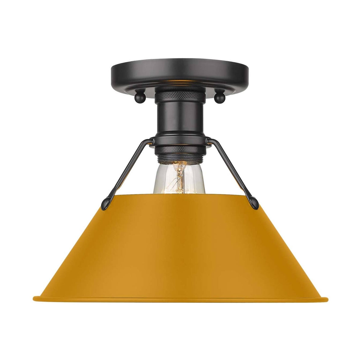 Golden Lighting Orwell 10in 1-Light Flush Mount | Industrial Matte Black and Auric Yellow Steel | Hallway & Laundry Room | Model 3306-FM BLK-AY